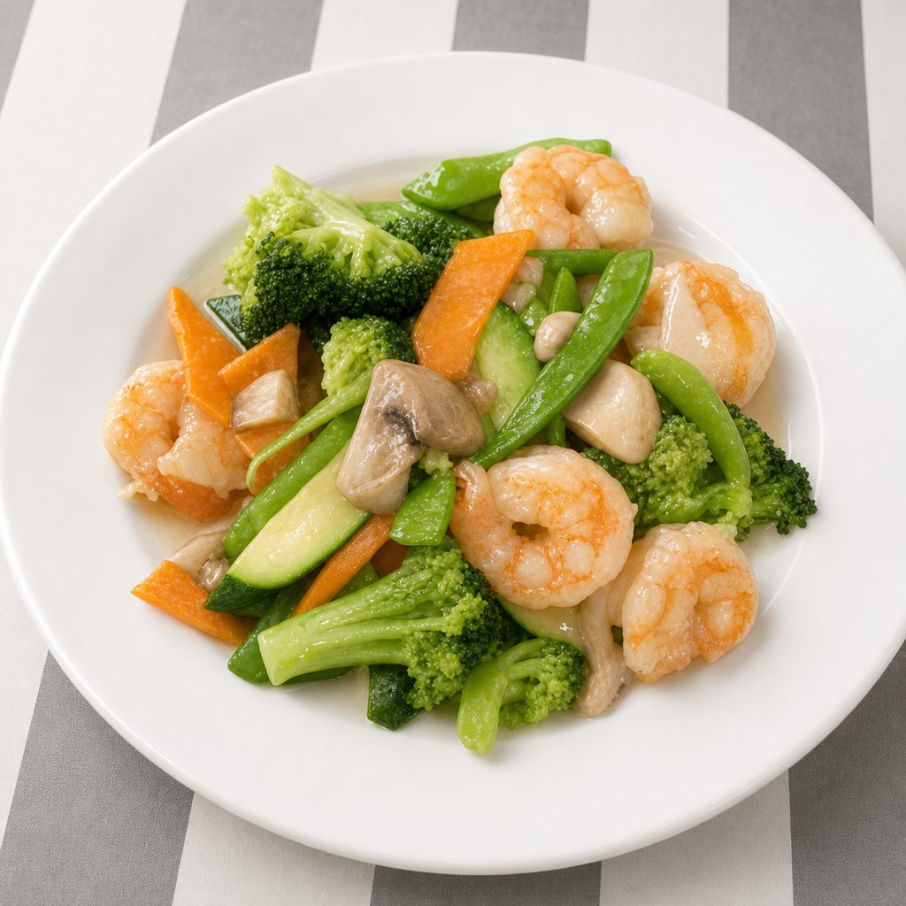 Jumbo Shrimp with Vegetables.